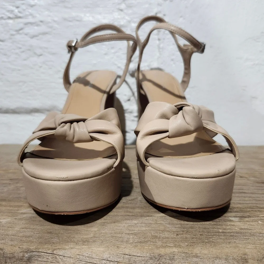 Marc Fisher Tan Knotted Platform Block Heel Sandals Womens 9.5M Nude Ankle Strap